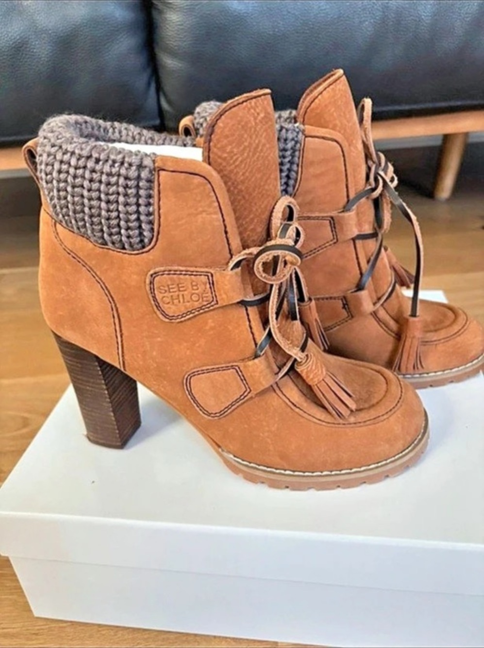 See by Chloé Brown & Gray Heeled Ankle Boots